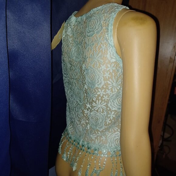 NWT - Gorgeous Mint Green Sleeveless Lace Top - Picture 3 of 8
